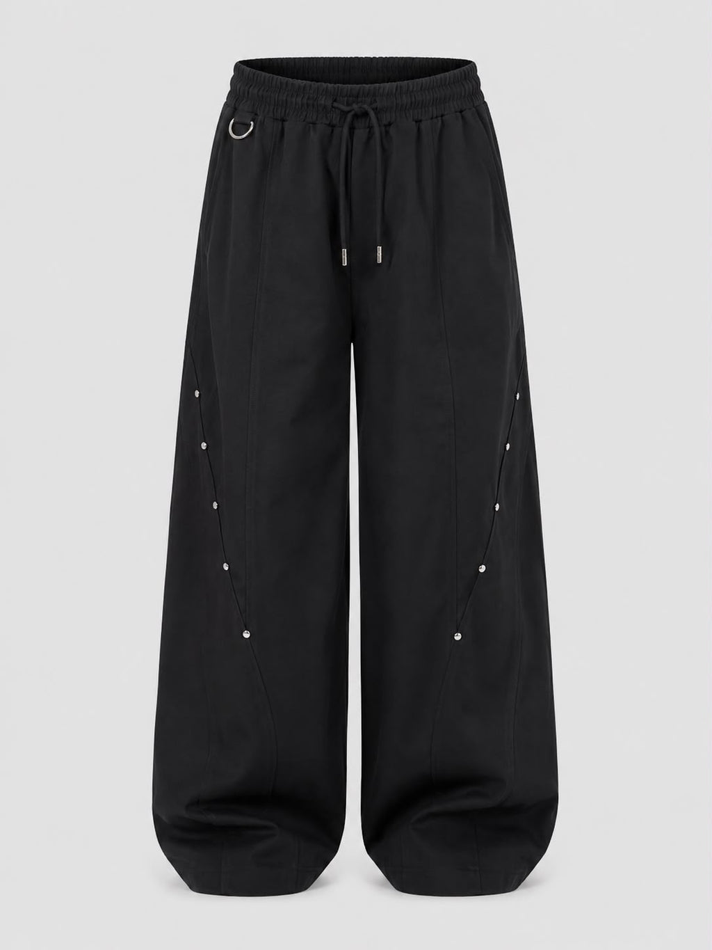 Mocha brown utility wide-leg cargo pants with elastic drawstring waist, relaxed fit
