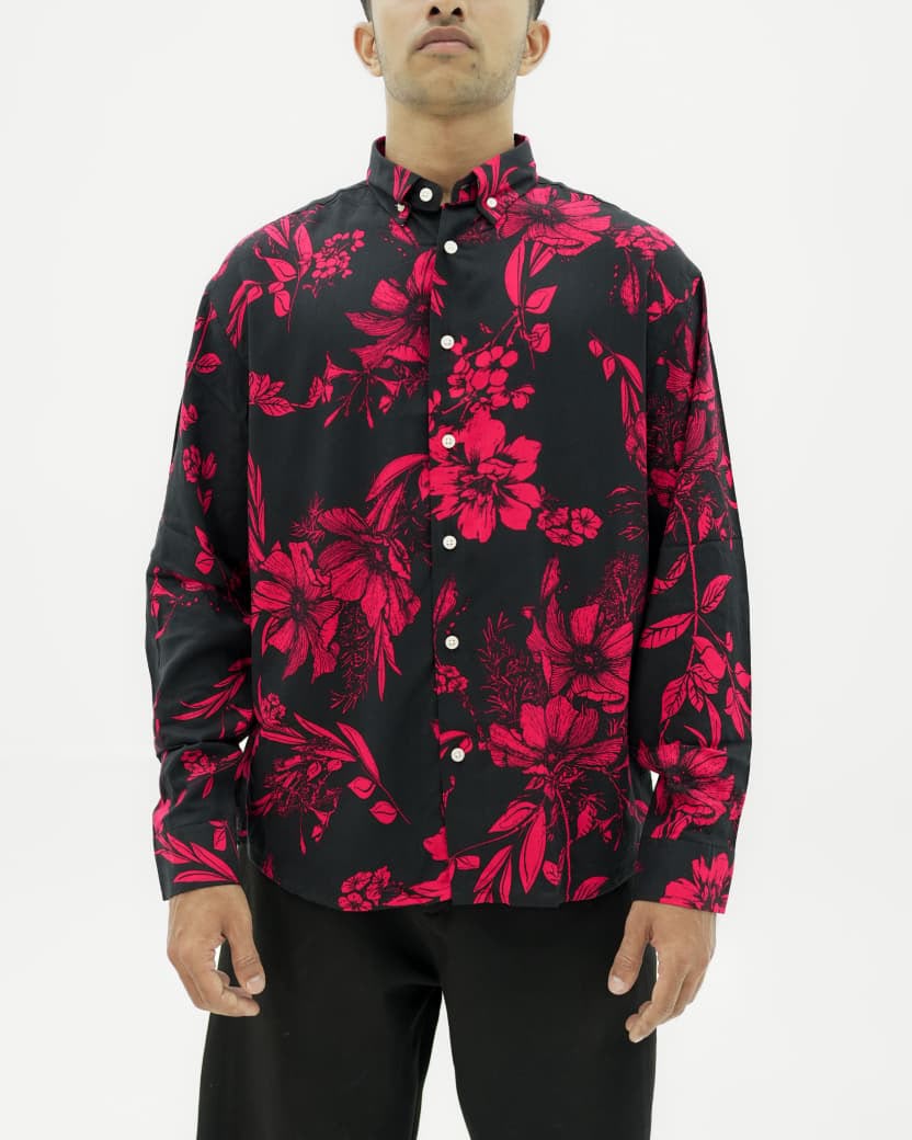 Men's regular fit floral printed cotton blend shirt