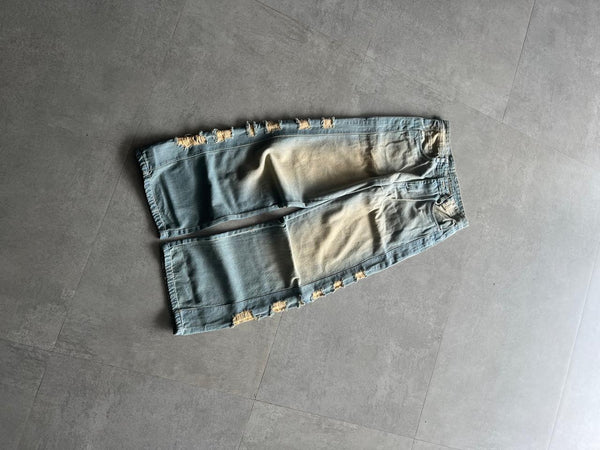 Men's Black Distressed Wide Leg Jeans
