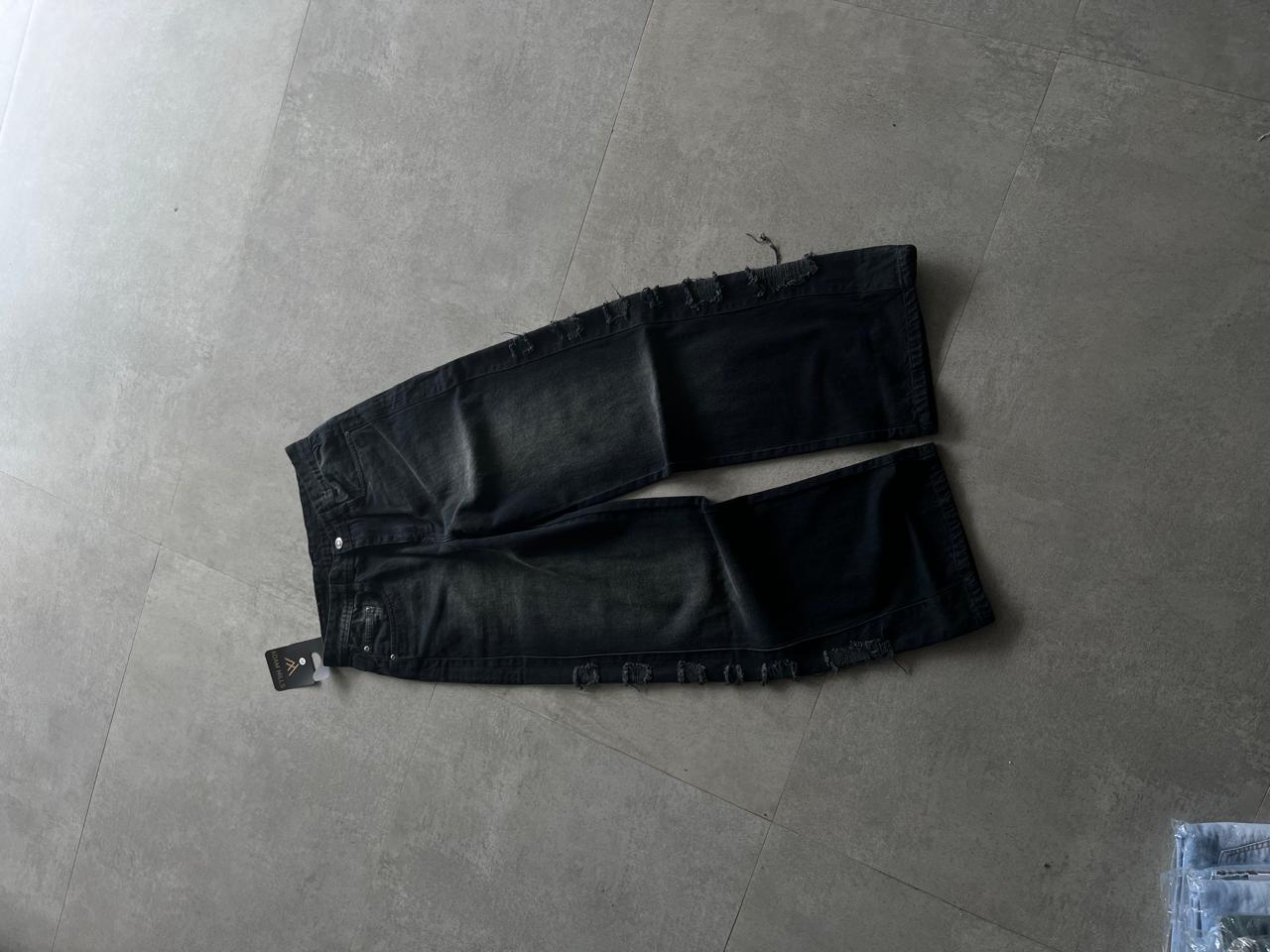 Men's Black Distressed Wide Leg Jeans