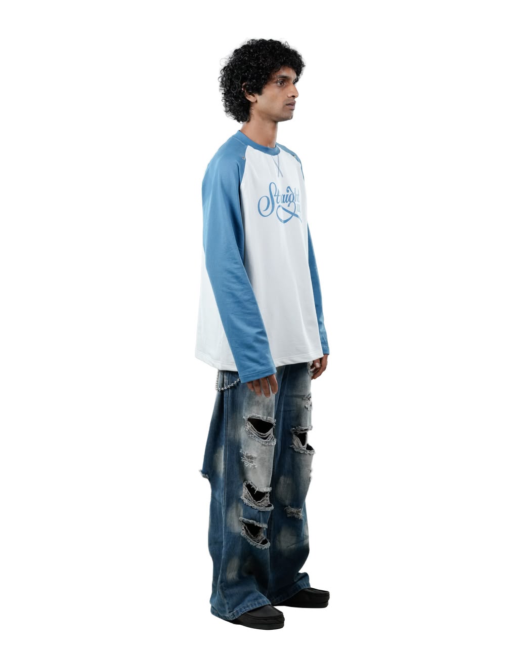 Blue and white graphic full-sleeve sweatshirt for men.