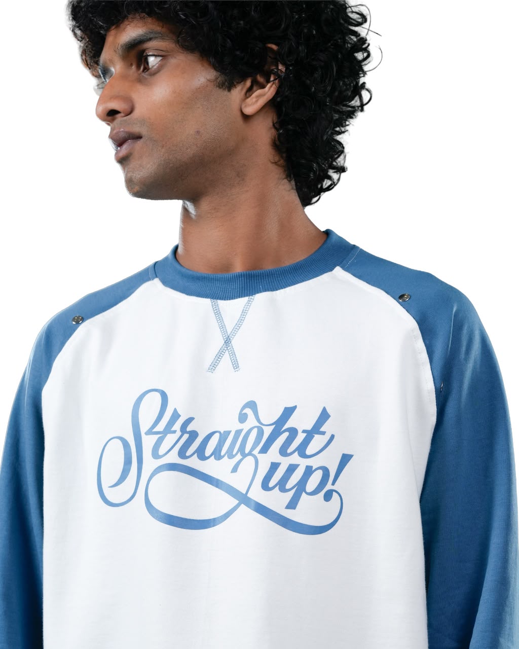 Blue and white graphic full-sleeve sweatshirt for men.