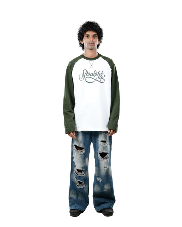green and white graphic full-sleeve sweatshirt for men.