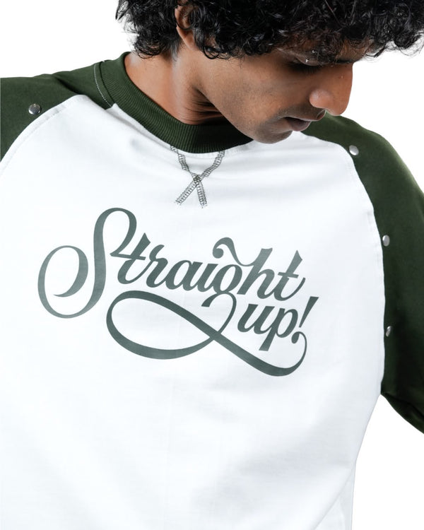 green and white graphic full-sleeve sweatshirt for men.