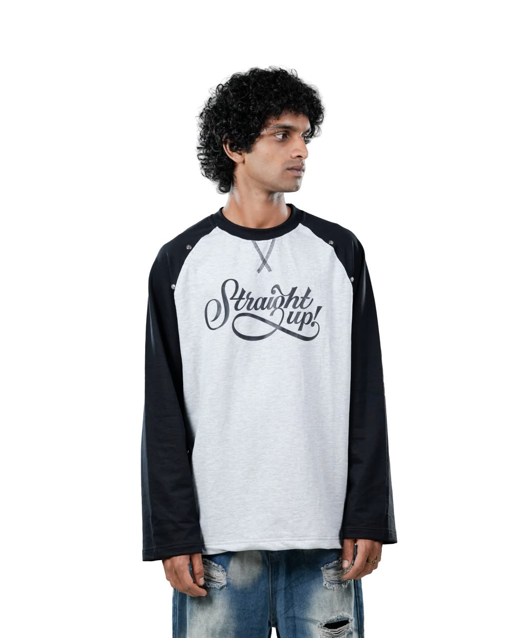 black and white graphic full-sleeve sweatshirt for men.