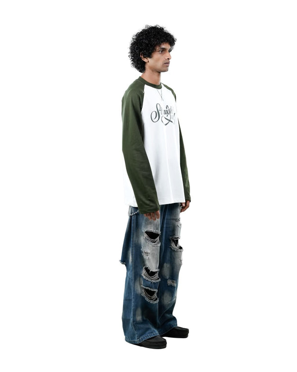 green and white graphic full-sleeve sweatshirt for men.