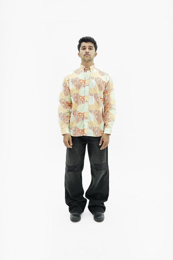 Men’s botanical print full-sleeve shirt with button-down front.
