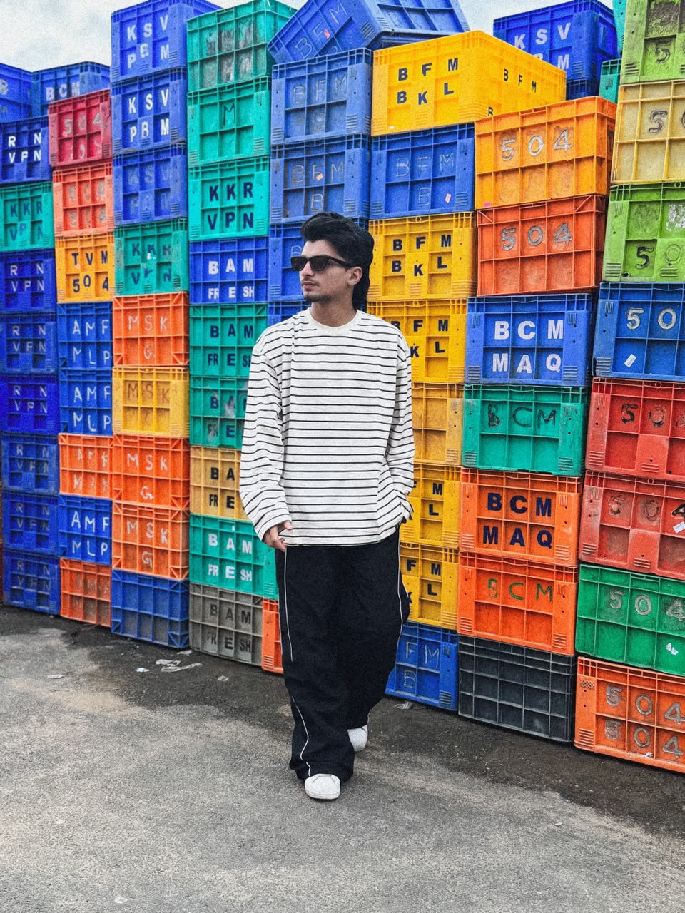 Men's red and white striped oversized full sleeve T-shirt with a relaxed fit