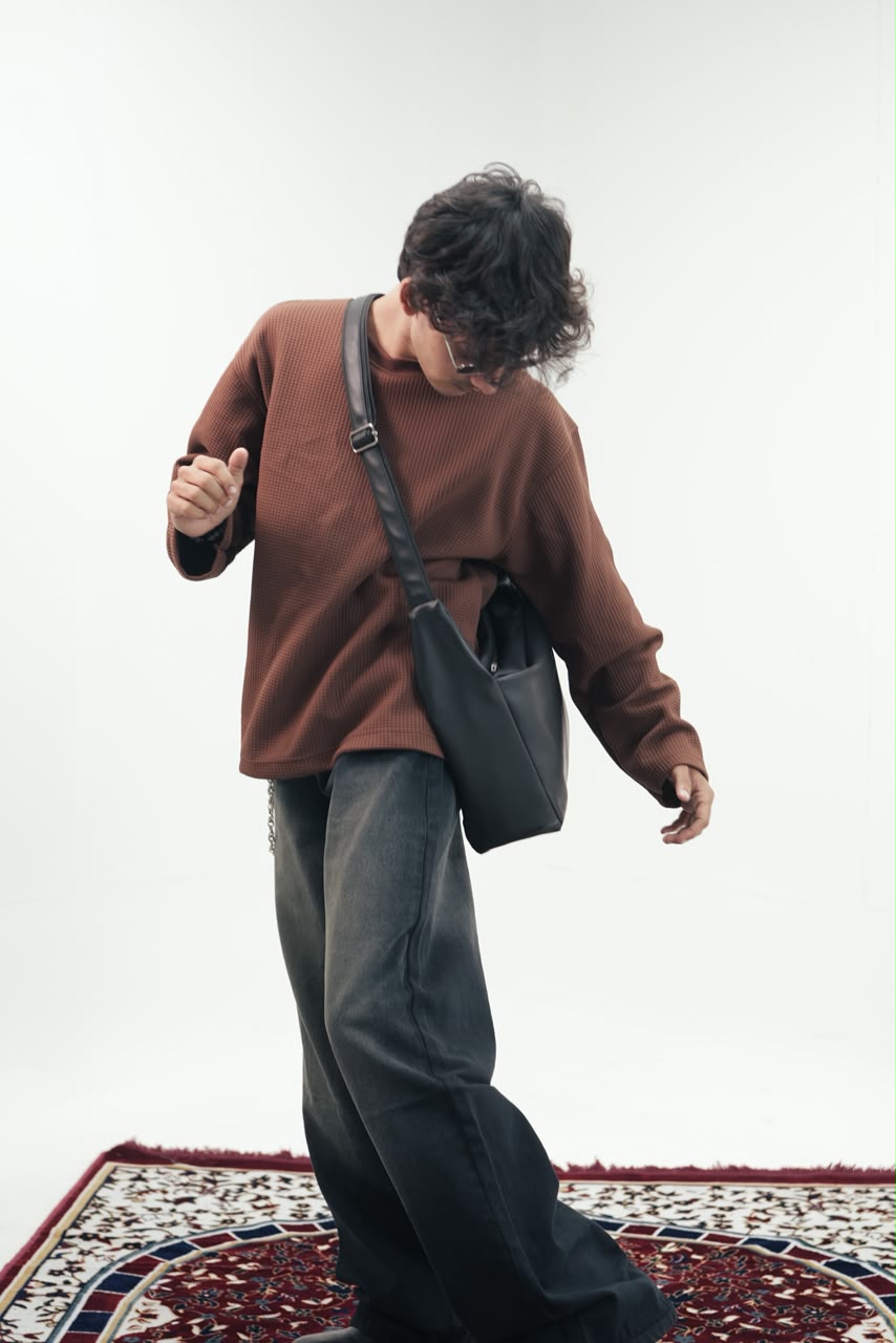 Waffle Knit Oversized Full-Sleeve T-Shirt