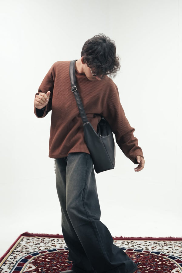 Waffle Knit Oversized Full-Sleeve T-Shirt