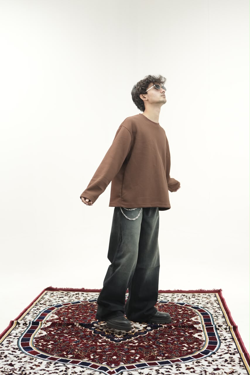 Waffle Knit Oversized Full-Sleeve T-Shirt