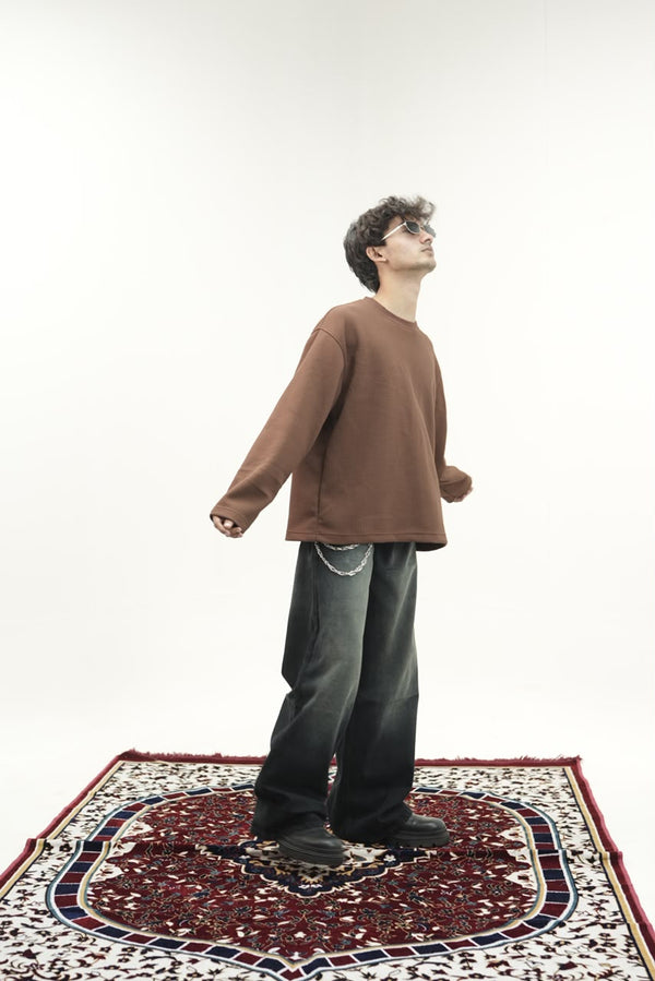 Waffle Knit Oversized Full-Sleeve T-Shirt