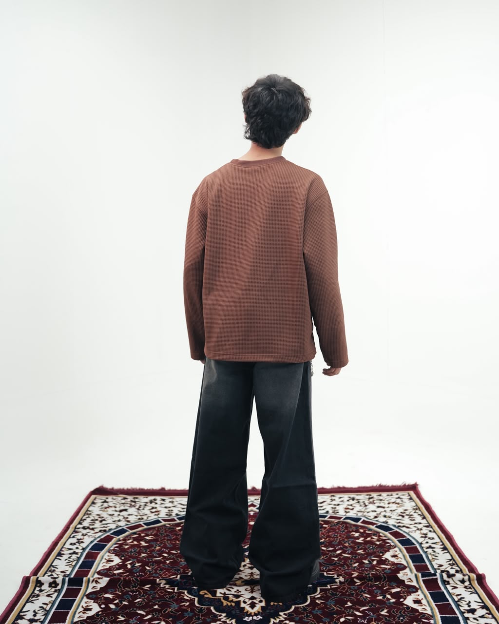 Waffle Knit Oversized Full-Sleeve T-Shirt