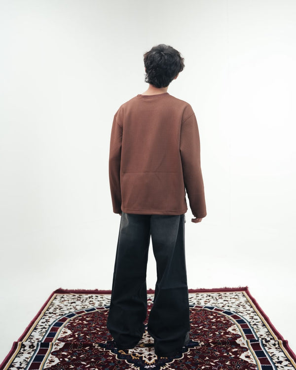 Waffle Knit Oversized Full-Sleeve T-Shirt