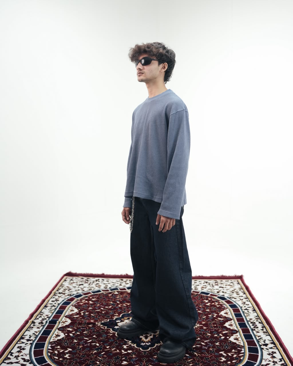 Waffle Knit Oversized Full-Sleeve T-Shirt