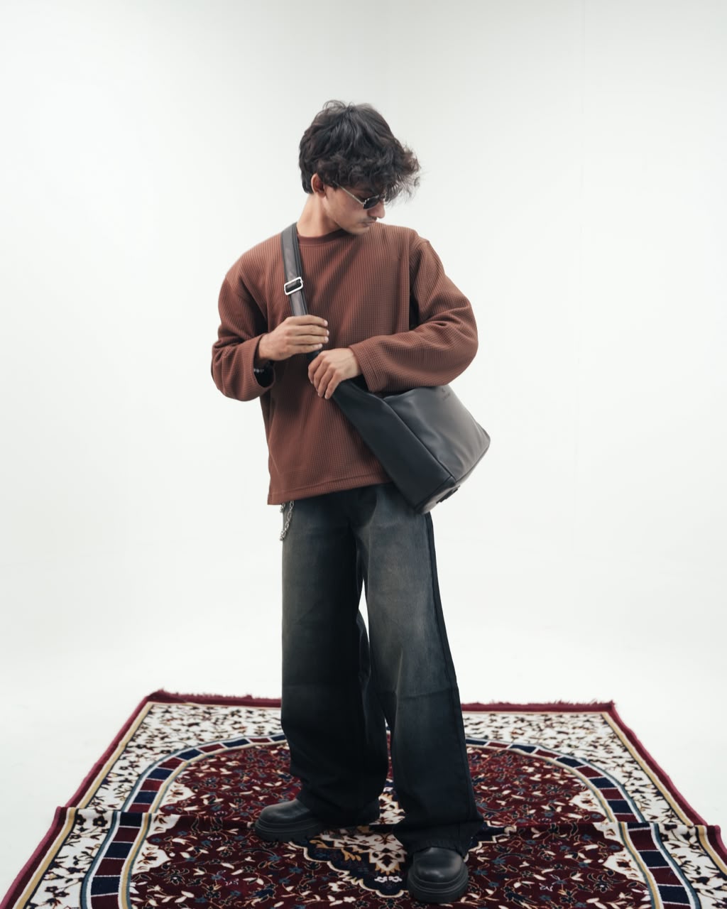 Waffle Knit Oversized Full-Sleeve T-Shirt