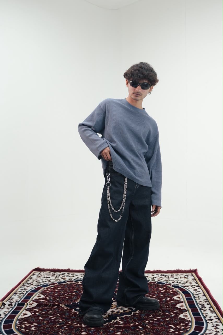Waffle Knit Oversized Full-Sleeve T-Shirt