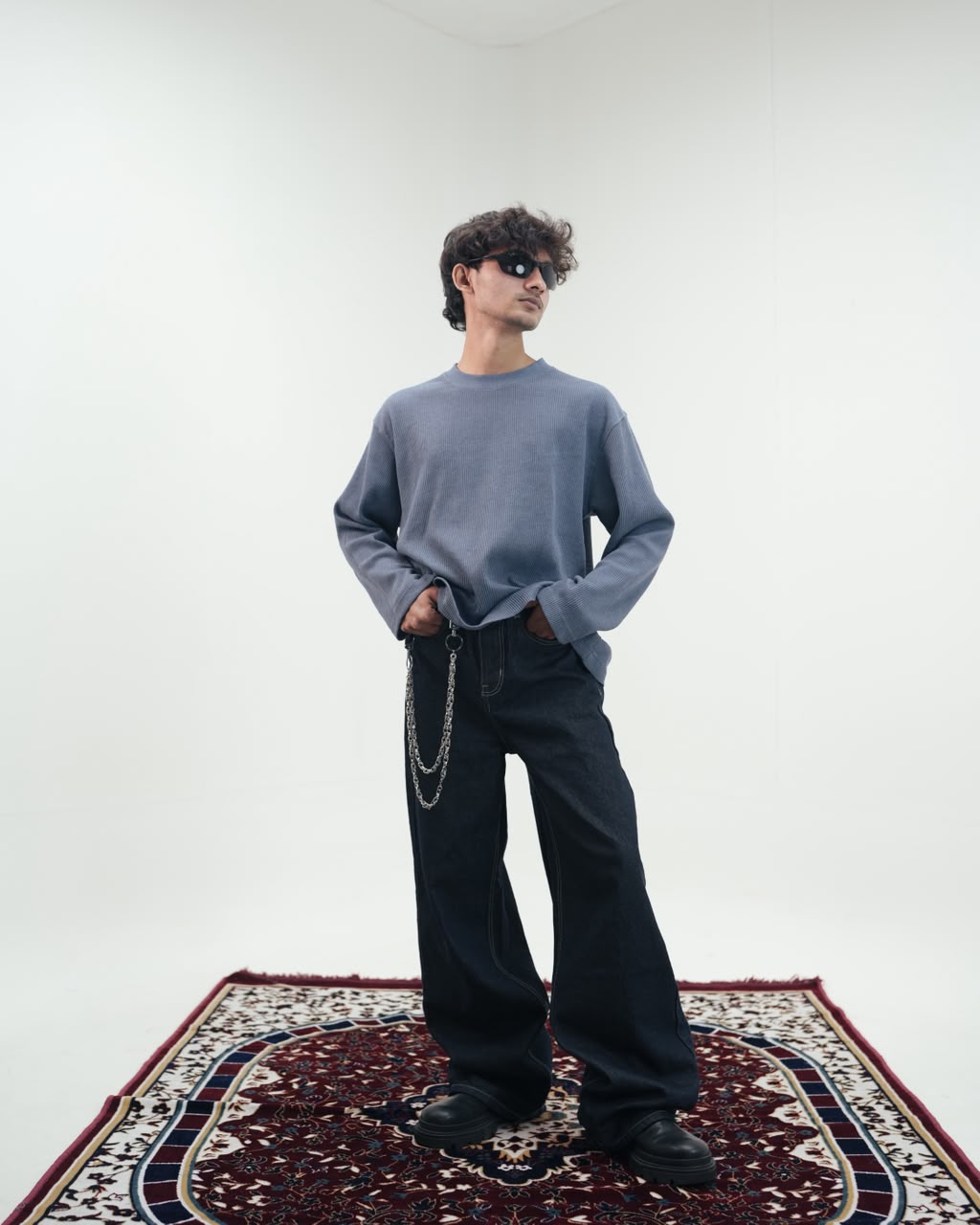 Waffle Knit Oversized Full-Sleeve T-Shirt