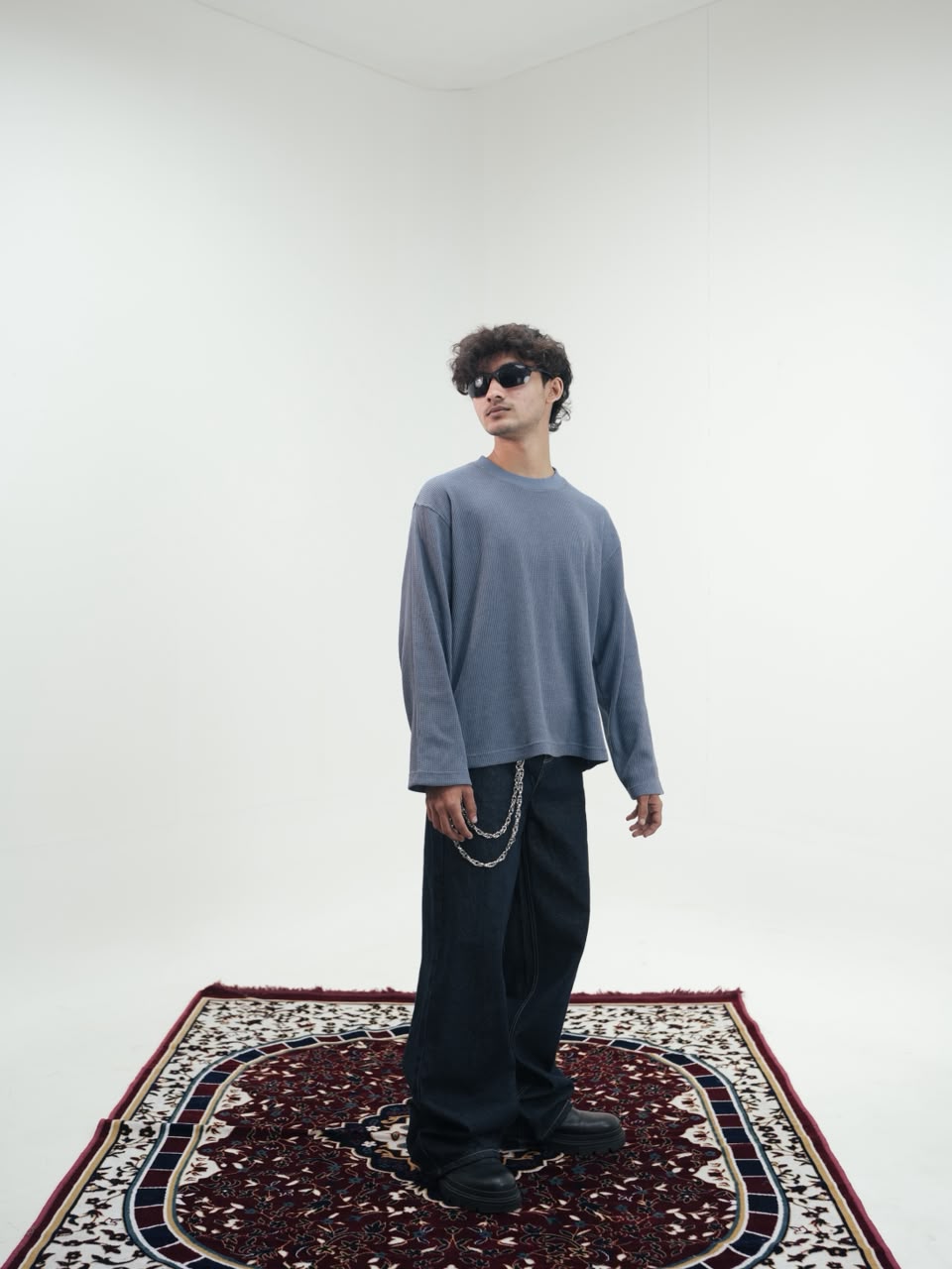 Waffle Knit Oversized Full-Sleeve T-Shirt