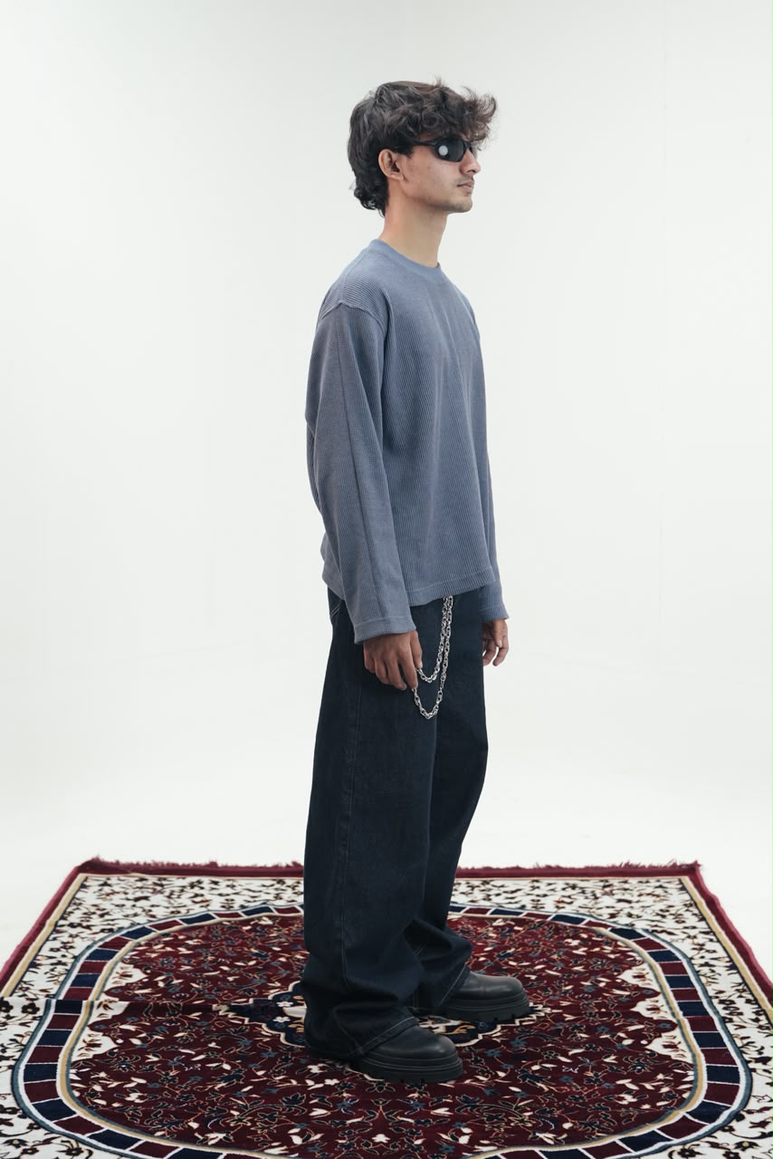 Waffle Knit Oversized Full-Sleeve T-Shirt