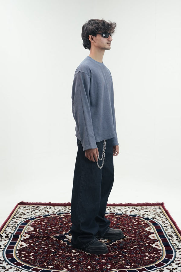 Waffle Knit Oversized Full-Sleeve T-Shirt