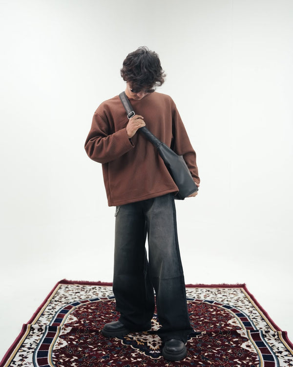 Waffle Knit Oversized Full-Sleeve T-Shirt
