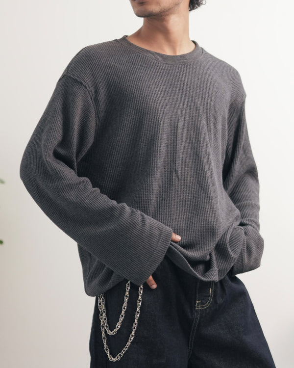 Waffle Knit Oversized Full-Sleeve T-Shirt
