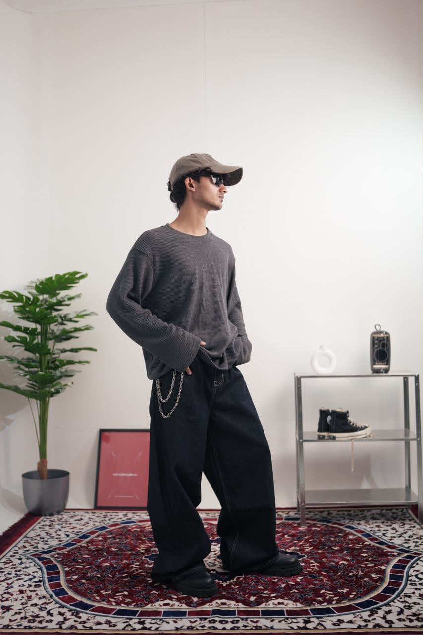 Waffle Knit Oversized Full-Sleeve T-Shirt Secondary image