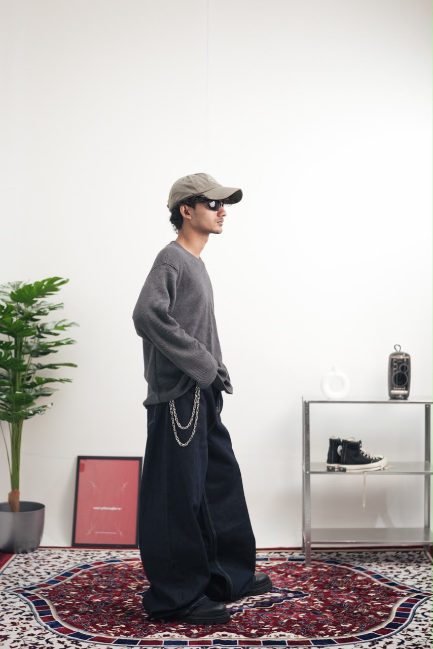 Waffle Knit Oversized Full-Sleeve T-Shirt