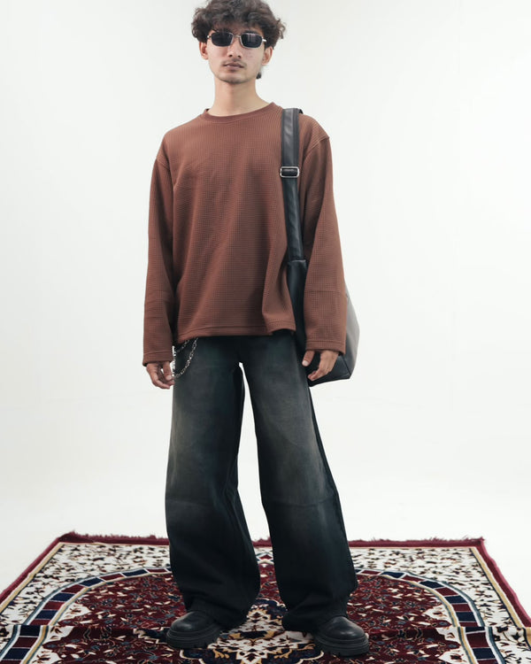 Waffle Knit Oversized Full-Sleeve T-Shirt