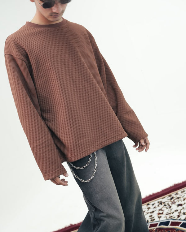 Waffle Knit Oversized Full-Sleeve T-Shirt