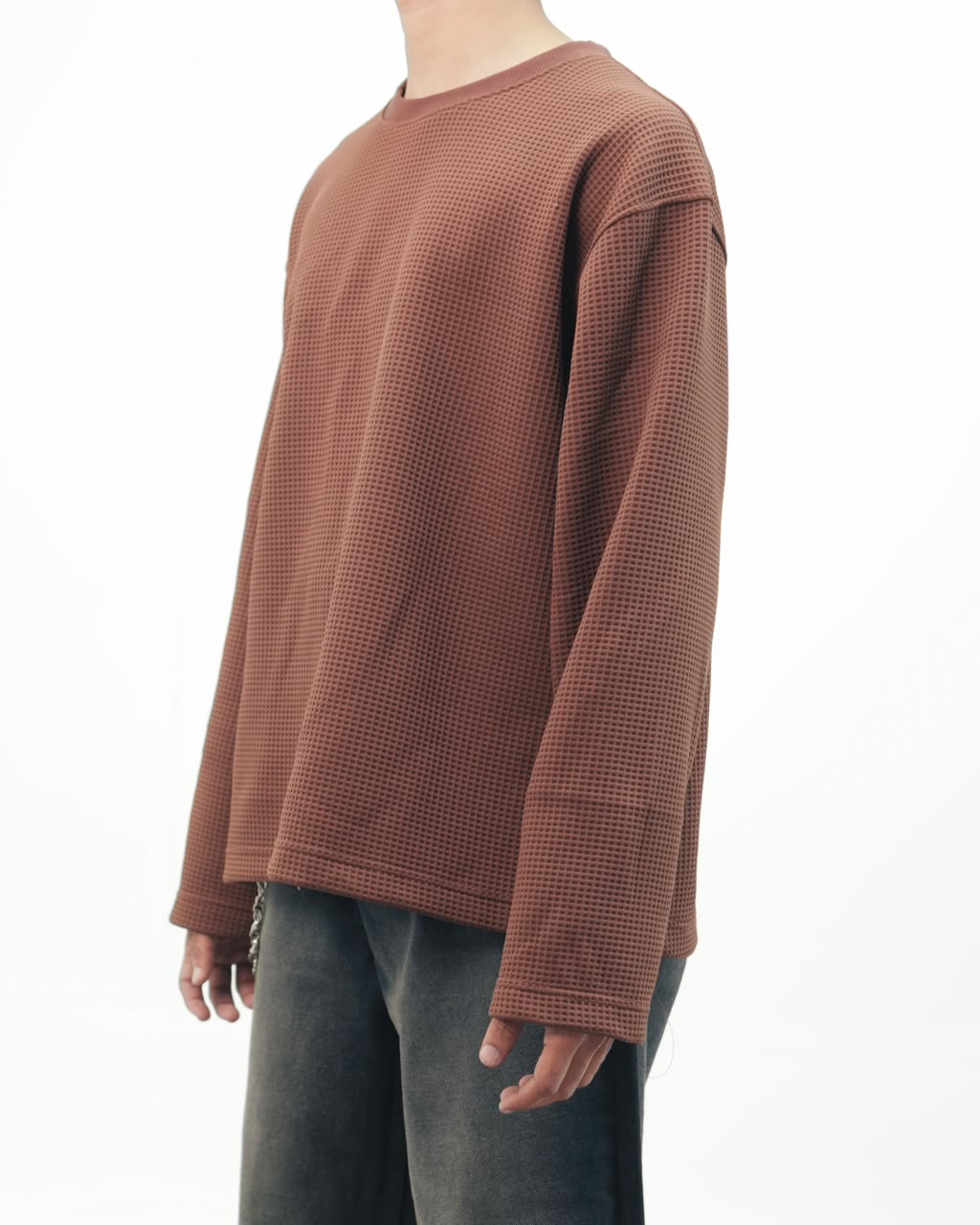 Waffle Knit Oversized Full-Sleeve T-Shirt