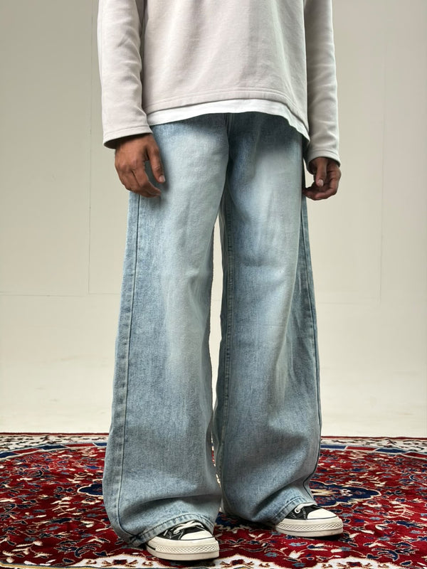 Light Blue Wash Wide-Leg Denim Jeans
